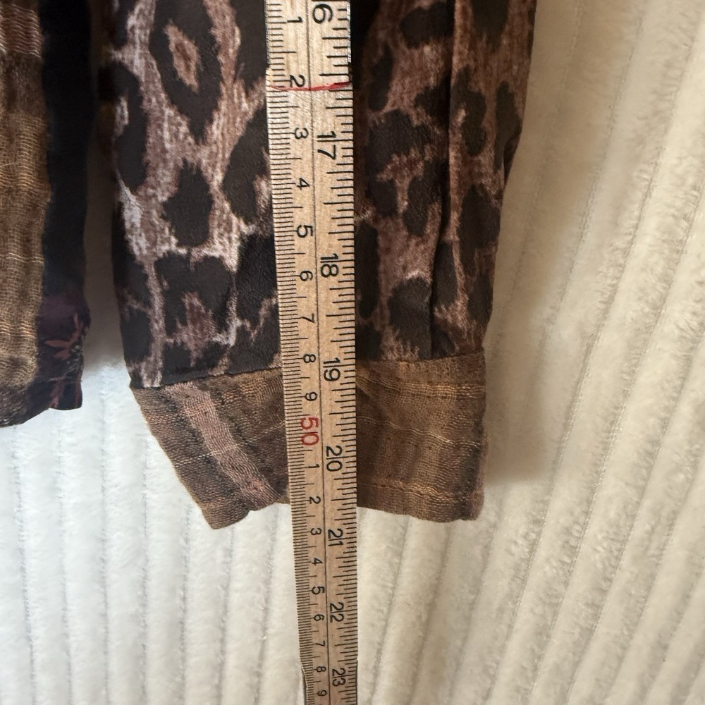 JOHNNY WAS Workshop Plaid Mix Floral Leopard Button Up Shirt Size XS Cotton Silk - Picture 5 of 10